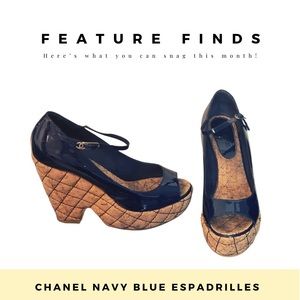 Chanel Navy Blue Wedge Heel Sandals